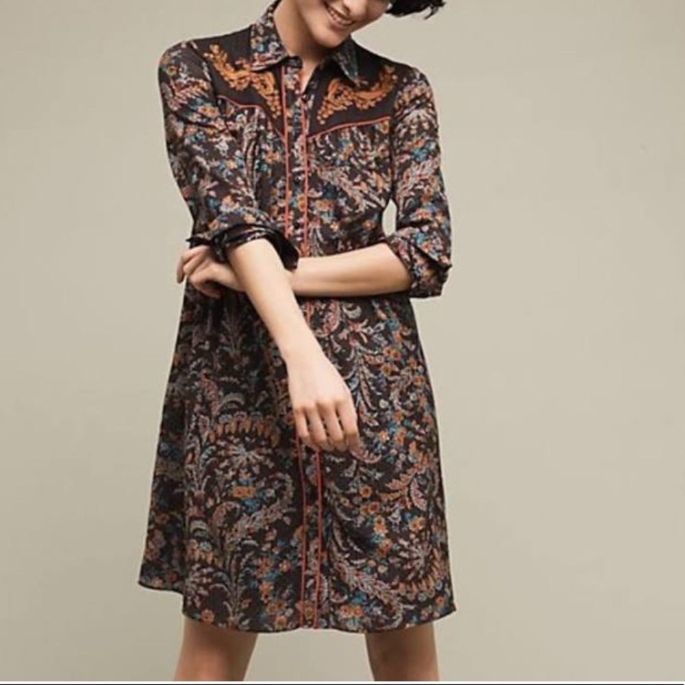 Anthropologie Floral Midi Dress - Black and Brown
